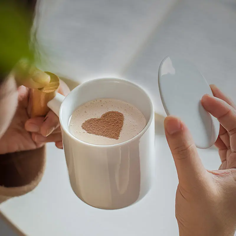 Кружка с деревянной ручкой керамическая чайная чашка крышкой и фильтром Офисная