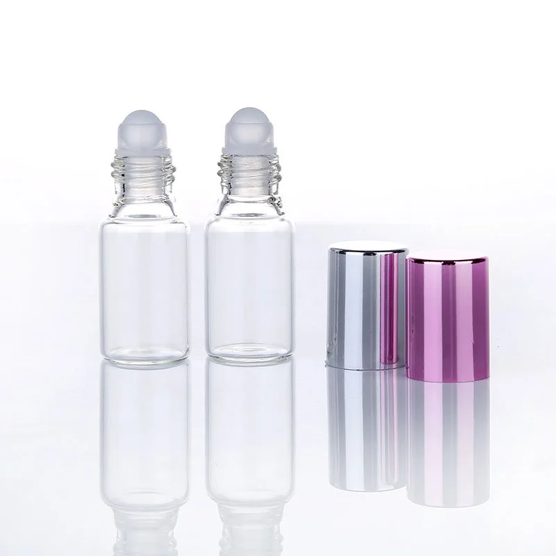 100pcs/lot 5ml Clear Glass Roll On Bottles For Essential Oils Thick Glass Roller Vial Bottle For Travel Cosmetic Container