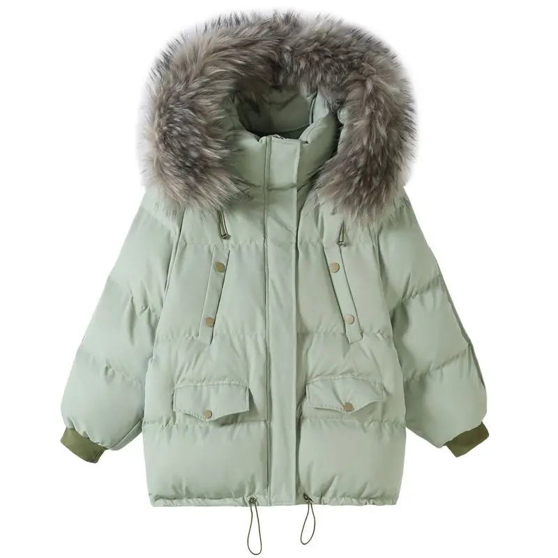 

Women Jackets Coat Warm Winter Solid Hooded Parka Coat Female Korean Cotton Liner Loose Parkas Casual Windbreaker Outwear