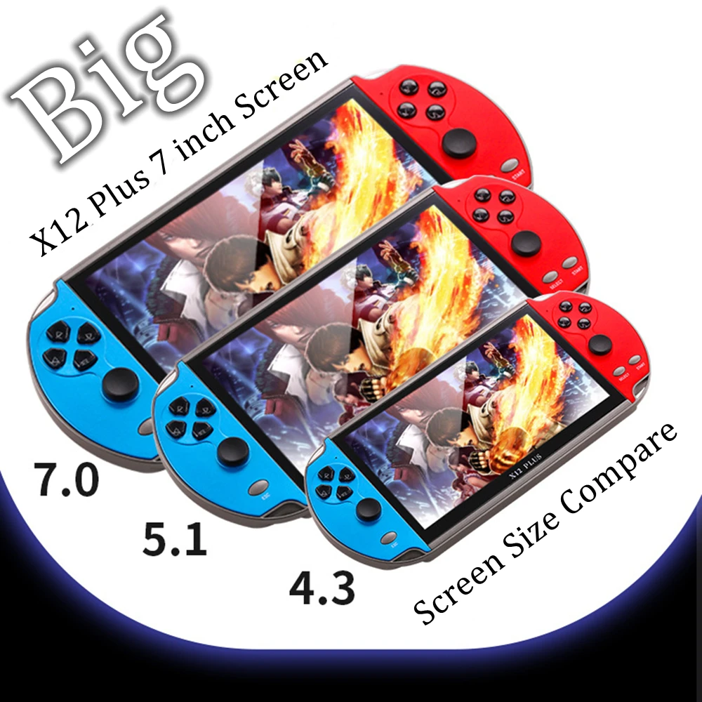 X12 Плюс 7-дюймовая портативная игровая консоль с большим экраном 16/48 ГБ предустановлено 2000 игр для игрового плеера 8/16/32/128 бит.