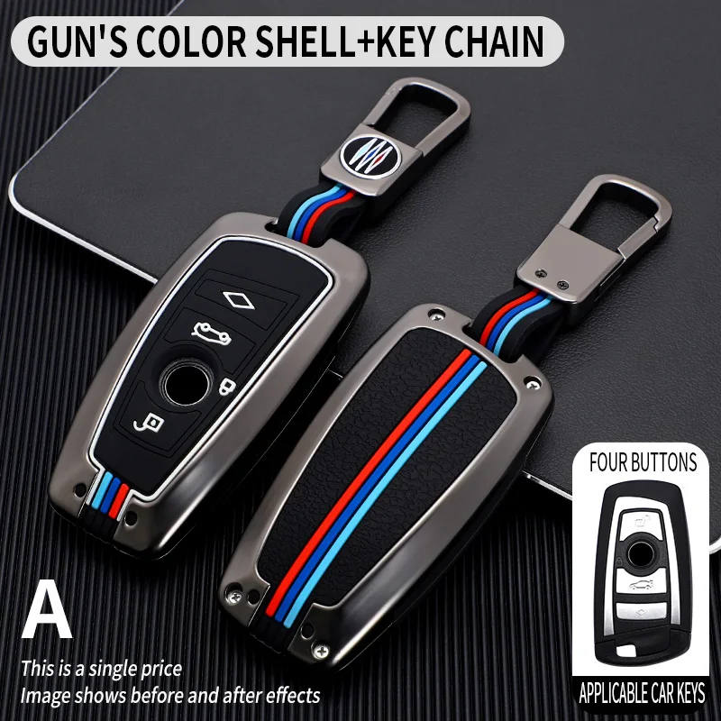 

Galvanized Alloy Car Smart Key Fob Case SKin Cover For BMW 3 4 5 Series 320i 530i 550i F20 F21 F30 F31 F25 F01 F02 With Keychain