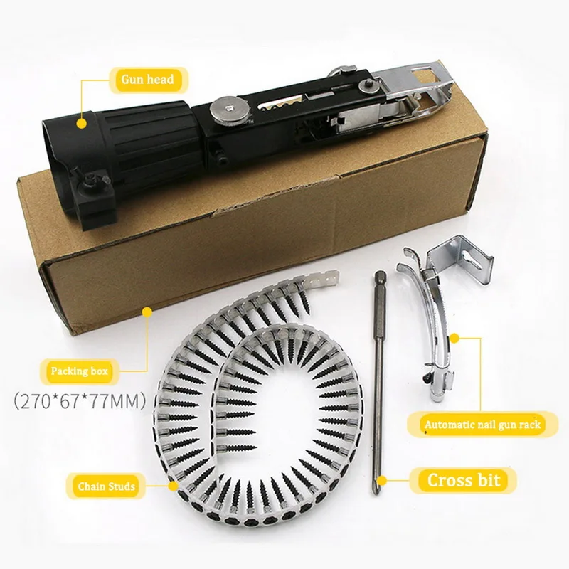 

Automatic New Automatic Chain Nail Gun Adapter Screw Gun for Electric Drill Woodworking Tool Cordless Power Drill Attachment