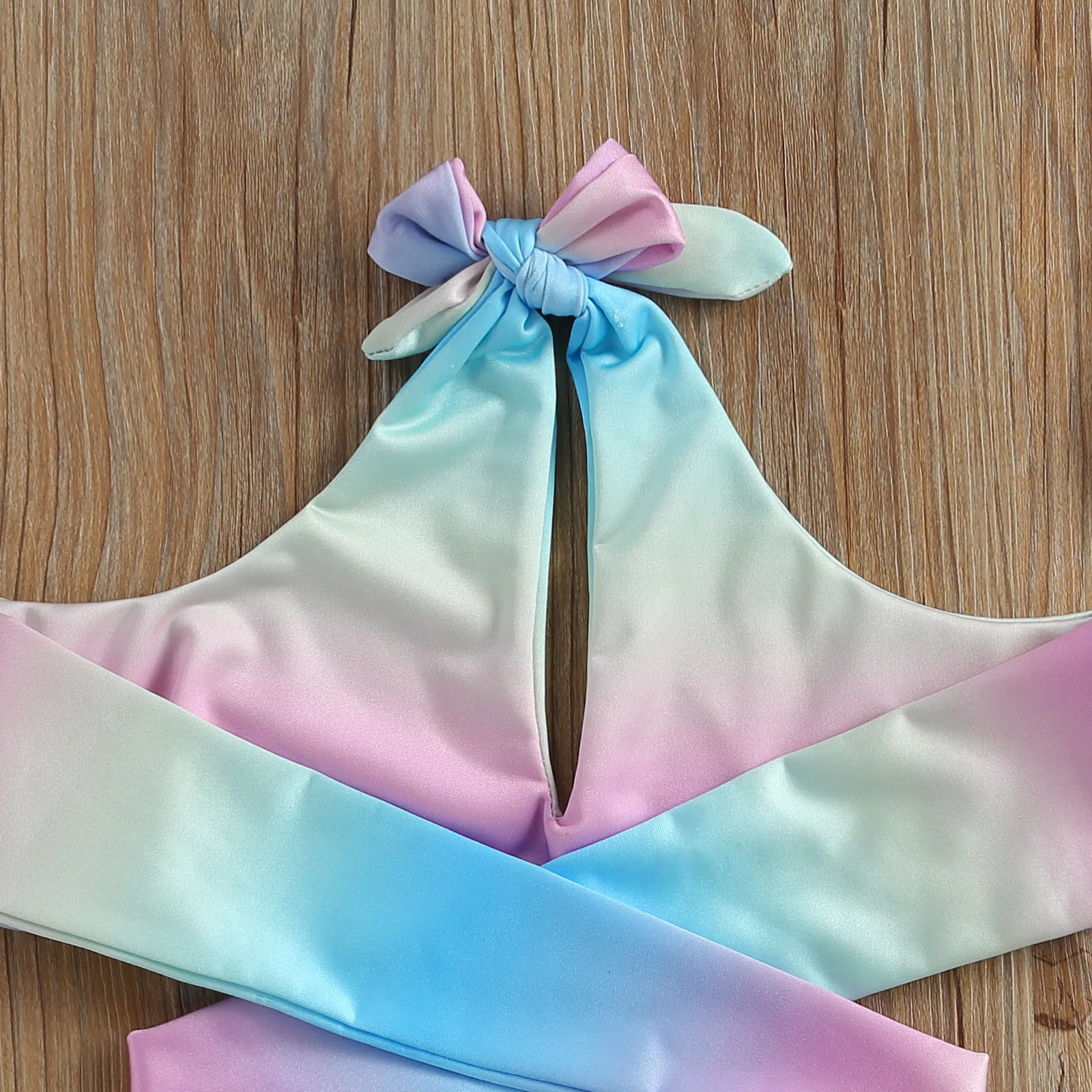 

Baby Girls Two Piece Swimsuit, Cute Gradient Print Tie Knot Bikini Tops + Bottom Set