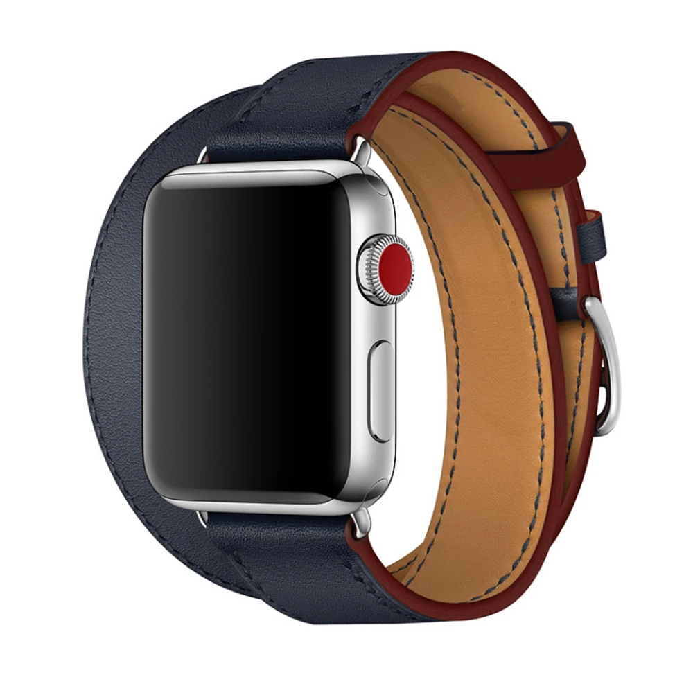 Кожаный браслет с двойными кругами для Apple Watch 1, 2, 3, 42 мм, 38 мм, ремешок для iwatch series 5, 4, 40, 44 мм