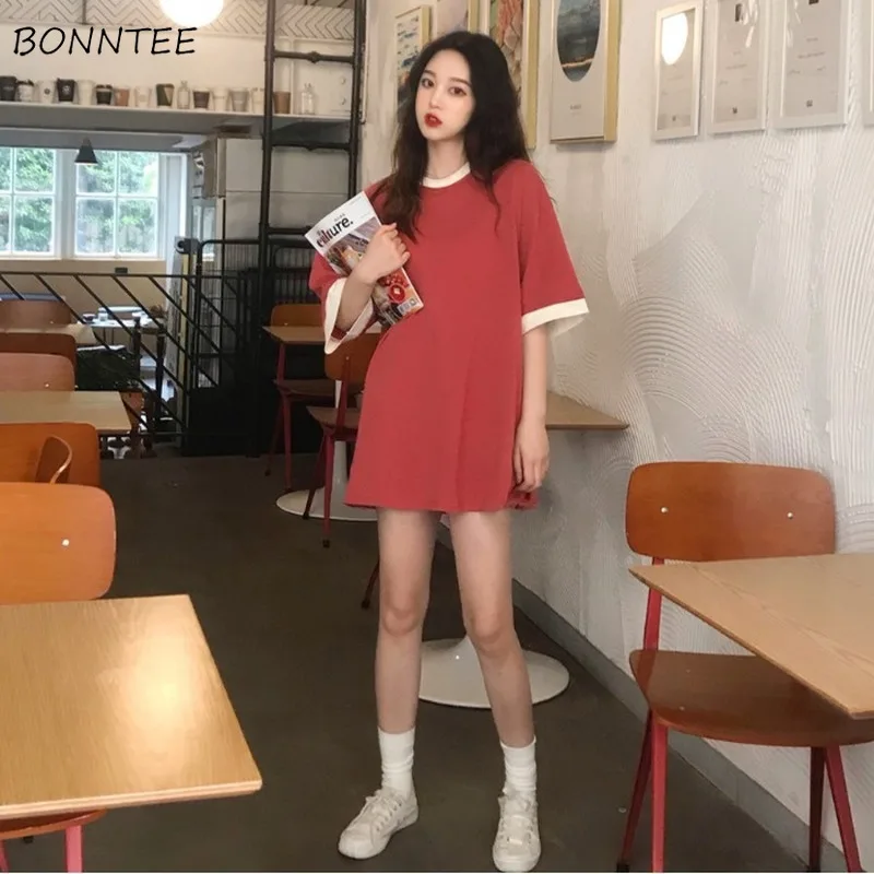 

Женская футболка с рукавом до локтя, летняя свободная простая шикарная дышащая универсальная Повседневная Уличная одежда составного кроя ...