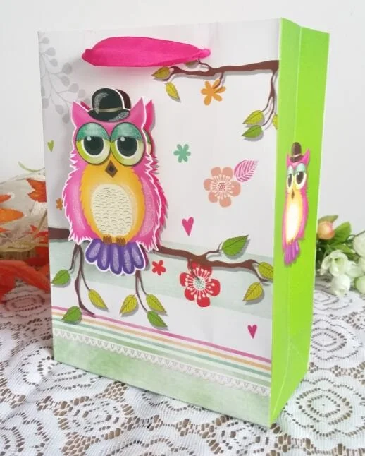 10 шт./лот 3D Сова Дизайн 210 г белый пакет из крафт-бумаги упаковочные сумки с