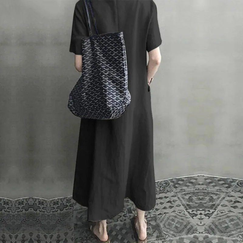 Однотонные свободные миди платье для женщин из хлопка с v-образным вырезом