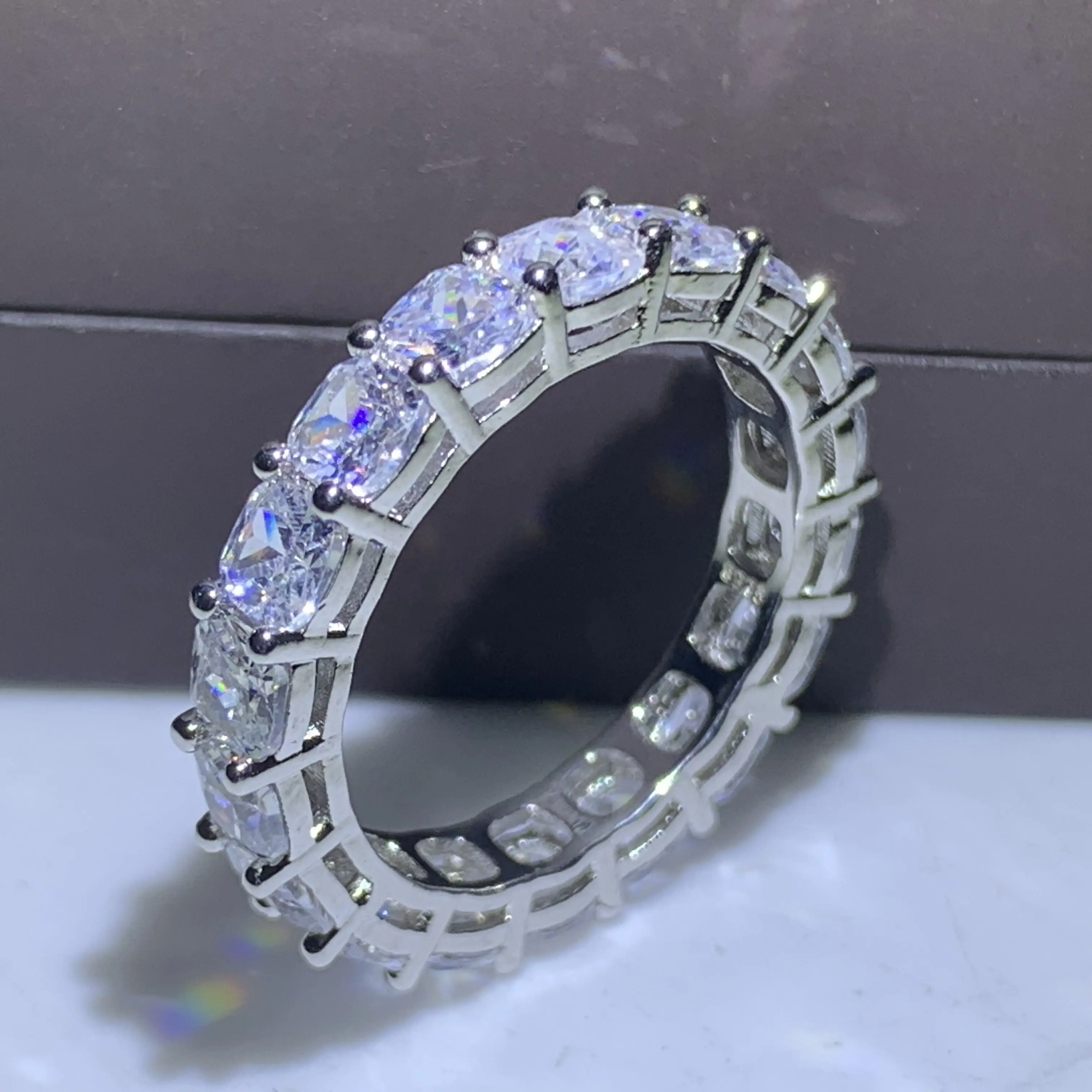 Бренд Eternity Band Promise ring 925 пробы серебро AAAAA cz обручальные кольца для мужчин и женщин вечерние ювелирные изделия подарок - Цвет основного камня: Cushion Cut