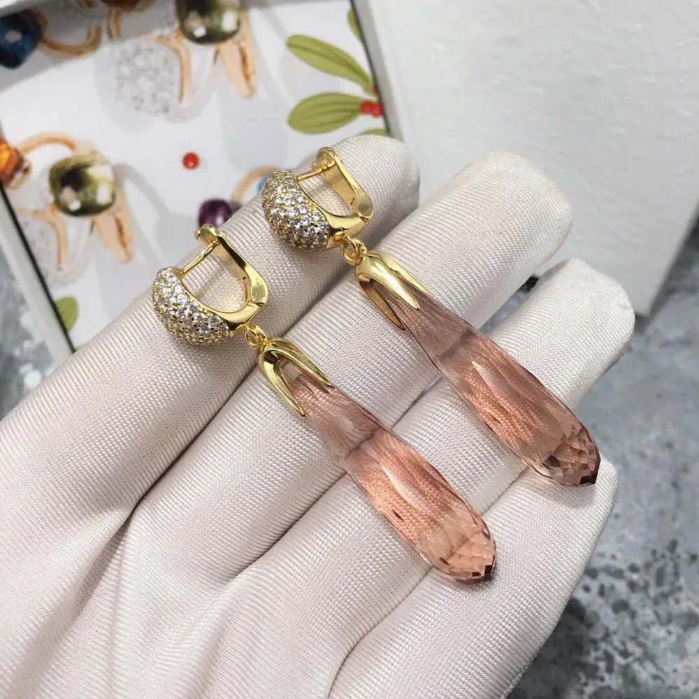 Женские серьги с кисточками золотистые в форме капли воды яркими кристаллами