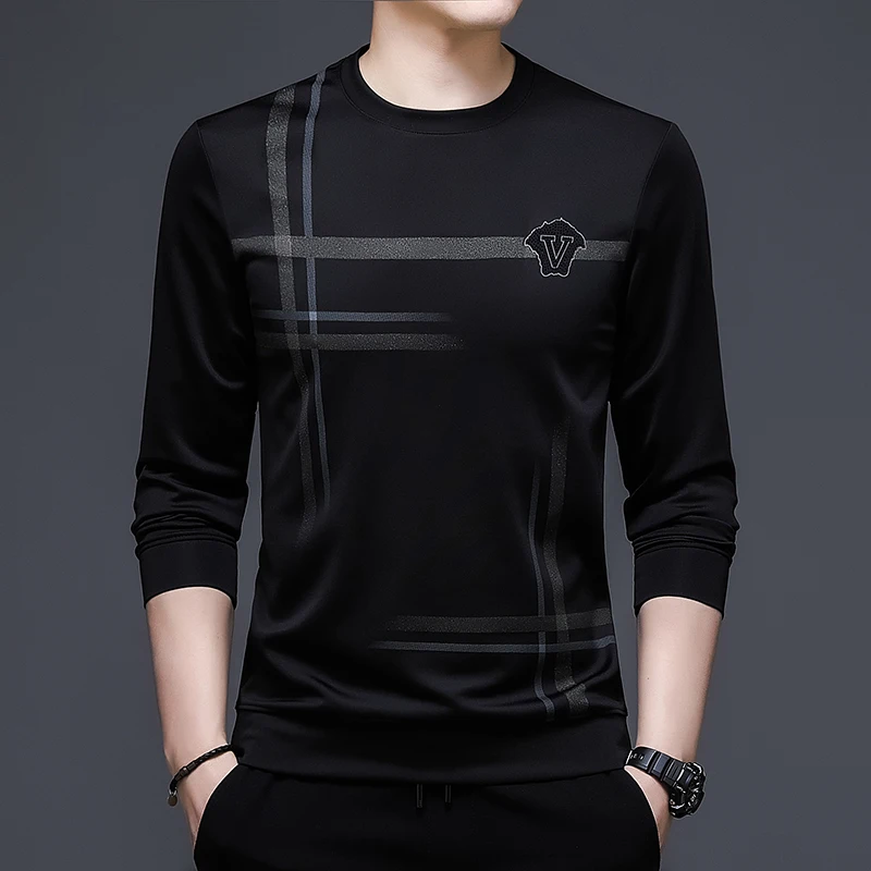

Men's Autumn Slim Long-sleeved Round Neck Sweater Fashion Printing Casual Comfortable Long-sleeved Bottoming Shirt