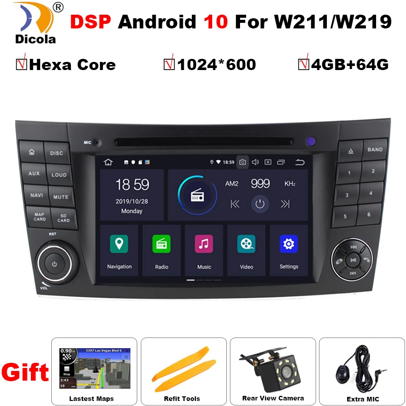 Автомобильный DVD плеер PX6 DSP IPS 4G + 64G Android 10 для Mercedes Benz E class W211 E200 E220 E300 E350 E240 E270 E280 CLS