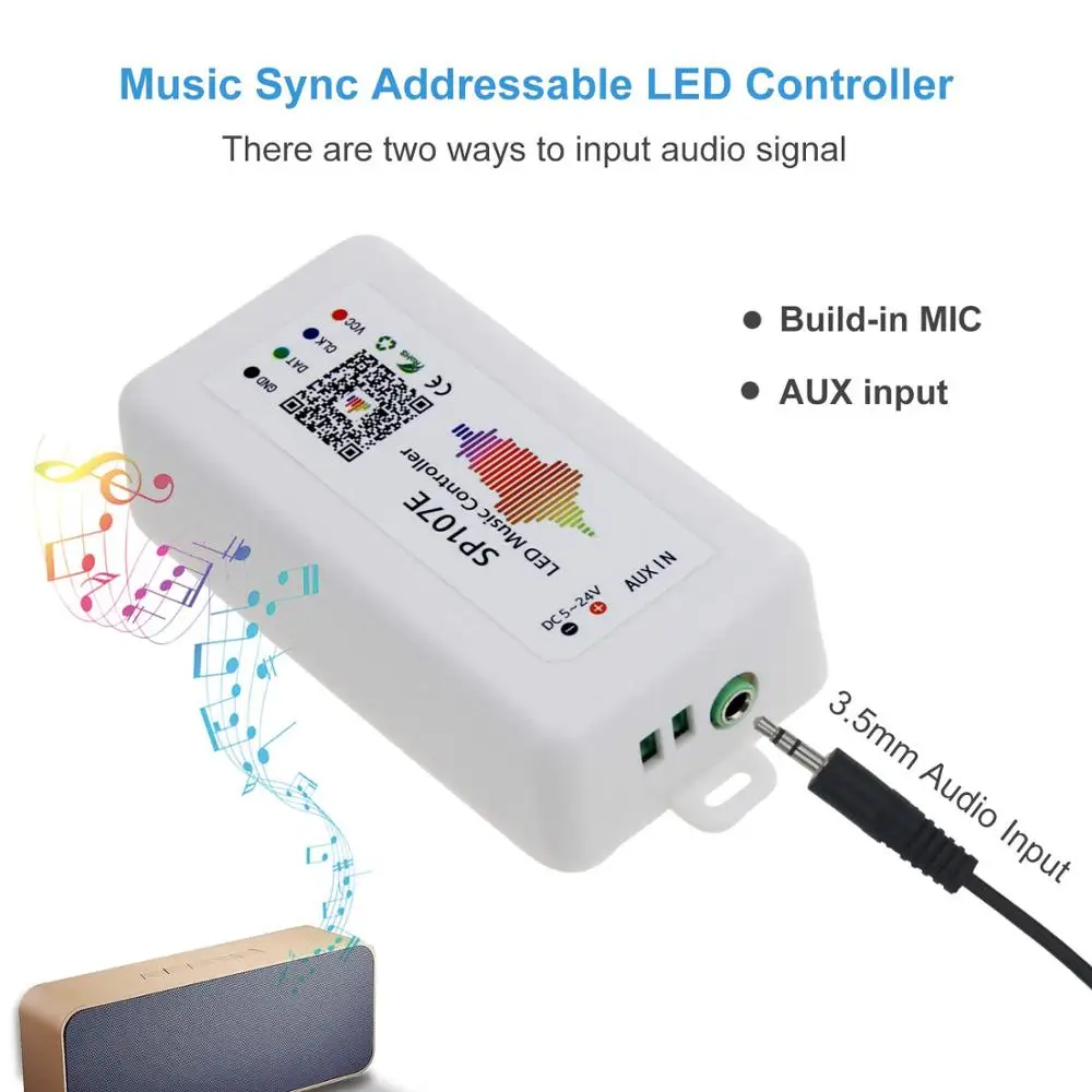 SP107E DC 5V-24V Bluetooth Music LED Controller full color RGB SPI Control by phone APP for 2812 2811 1903 Strip Light Tape | Лампы и