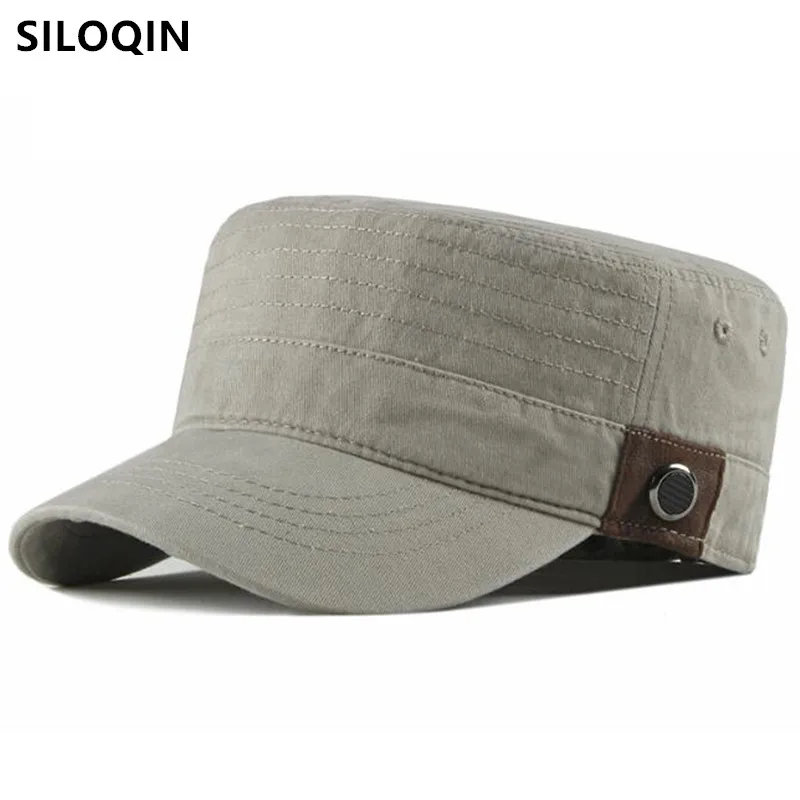 

SILOQIN Snapback Cap Adult Men's Washed Cotton Army Military Hats Men Flat Cap Adjustable Size Male Bone Casual Sports Caps NEW