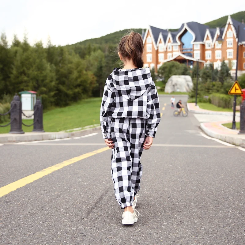 Повседневный клетчатый комплект для маленьких девочек свободная хлопковая