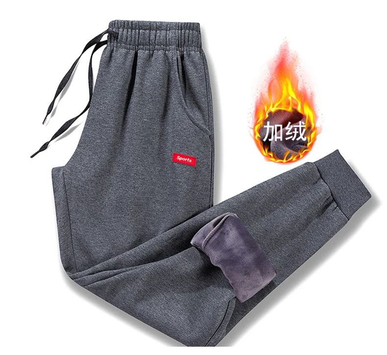 Thick Fleece Jogger Mens Pants Cotton Trousers Male Winter Warm Velvet Sweatpants Tracksuit Joggers Autumn Winter M-4XL - Цвет: dark gray2
