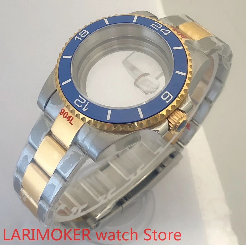 

Transparent back 40mm sapphire glass case with 904L stainless steel bracelet with ETA NH36 MH35 cases blue bezel