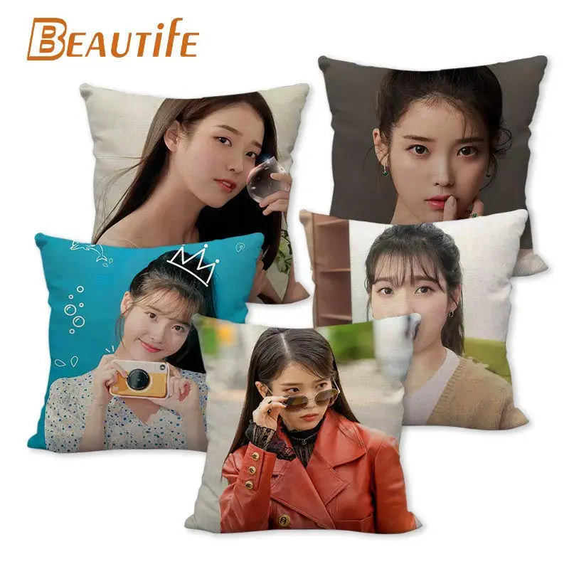 

45X45cm Lee Ji Eun IU Pillow Cover Square Zipper Cotton Linen Fabric Pillow Cases Bedroom Home Decorative Boys Girls Gift