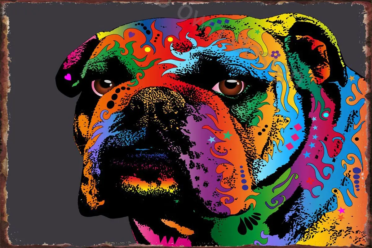 

Украшение для комнаты в виде английского бульдога, Ретро винтажный металлический знак, жестяные таблички, настенный Декор для дома, клуба, м...