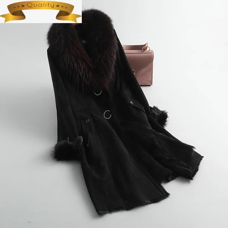 

Мех 2021 пальто натурального меха лисы женские енота меховой воротник куртка из короткой овечьей шерсти Женская зимняя одежда Abrigo 013102 Pph1477