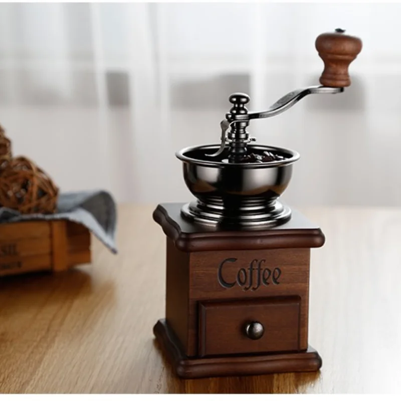 

Деревянная кофемашина с ручным заводом, кофемолка, бытовая маленькая кофемолка, шлифовальный инструмент, кухонная кофемолка для специй