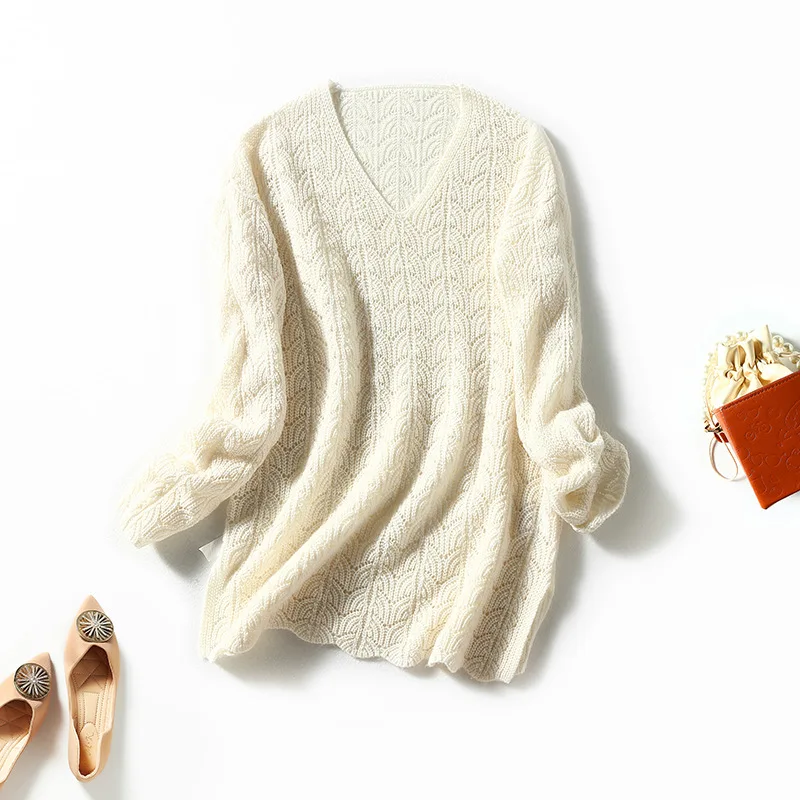 

Women's Clothing Winter 2022 New Long Sleeves with Cut-out V-neck Fashion Knitted Wool Sweaters European and American