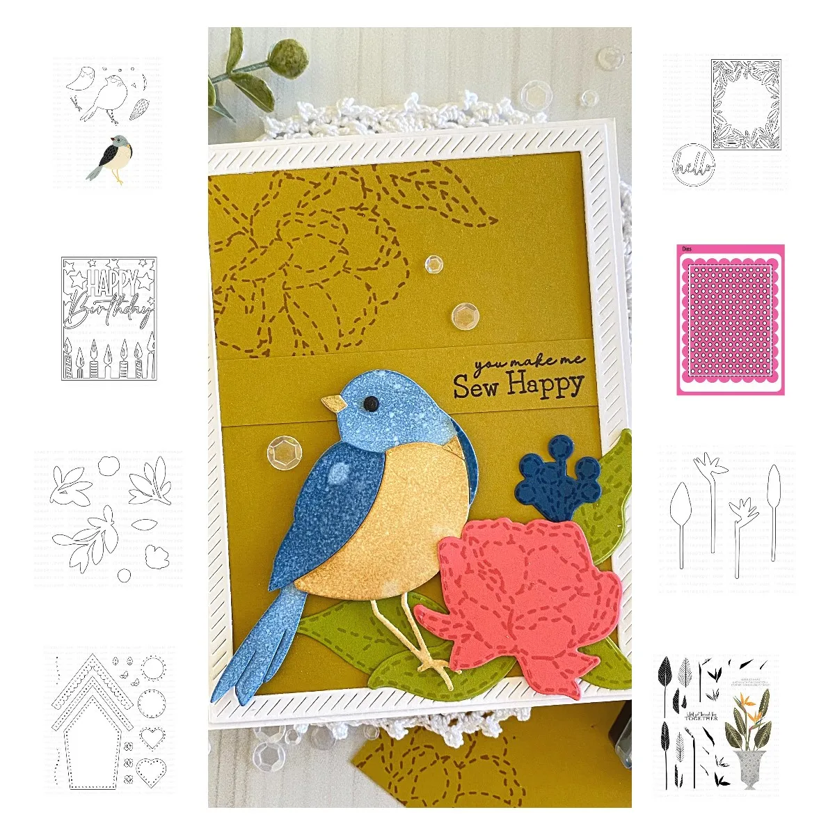 

2021 New Birthday Bird Leaves Metal Cutting Dies Stamps Scrapbook Diary Decoration Embossing Cut Dies Template DIY Greeting Card