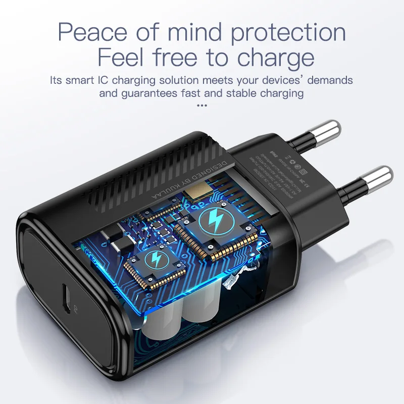 Зарядное устройство KUULAA USB Type C 18 Вт QC 4 0 черный/белый евро/американский/британский
