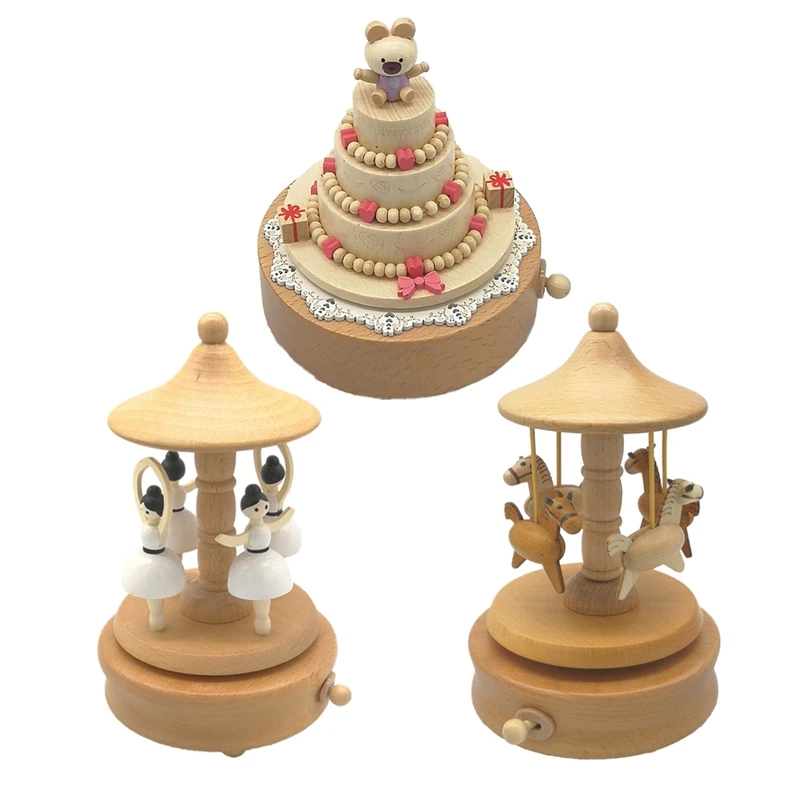 

Carousel Musical Boxes Wooden Music Box Crafts Birthday Gift Vintage