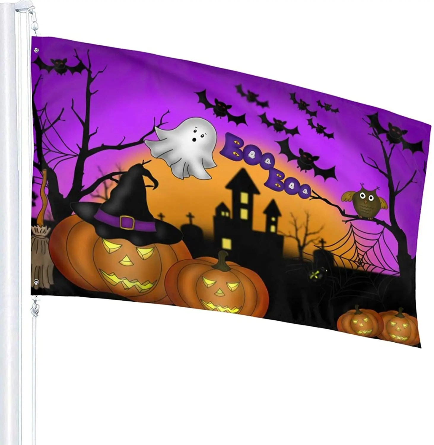 Страшные ночные фонари на Хэллоуин в виде тыквы и призрачная Сова Летучая мышь