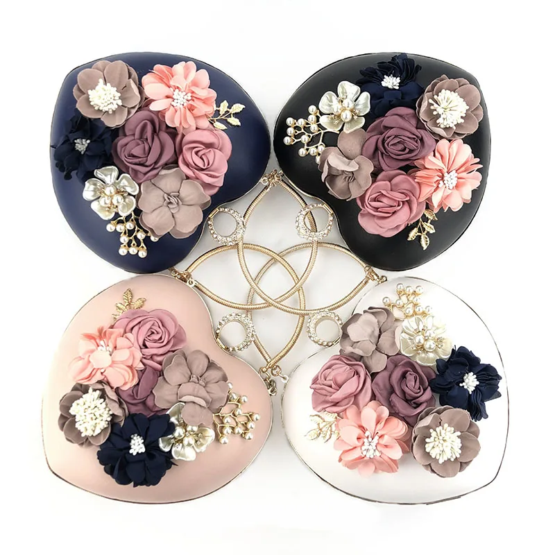 Новый цветочный дизайн вечерняя сумка металлическая ручка в форме сердца