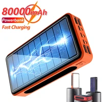 80000mah solar power bank with large capacity 4usb port with led light mobile power bank external battery for xiaomi mi iphone