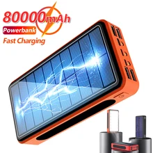 80000mAh Solar Power Bank with Large Capacity 4USB Port with LED Light Mobile Power Bank External Battery for Xiaomi mi IPhone