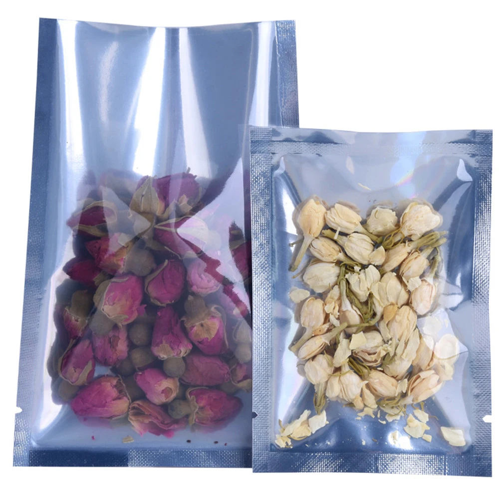 

1000 шт. с плоским верхом серебро Алюминий Фольга прозрачный Пластик для термической запайки упаковочная сумка для вторичной переработки суш...