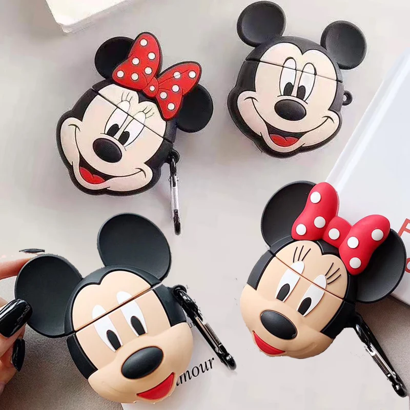 Для AirPods чехол 3D мультфильм Микки Минни беспроводные наушники Мягкий защитный чехол для Airpods 2 с держателем для ключей