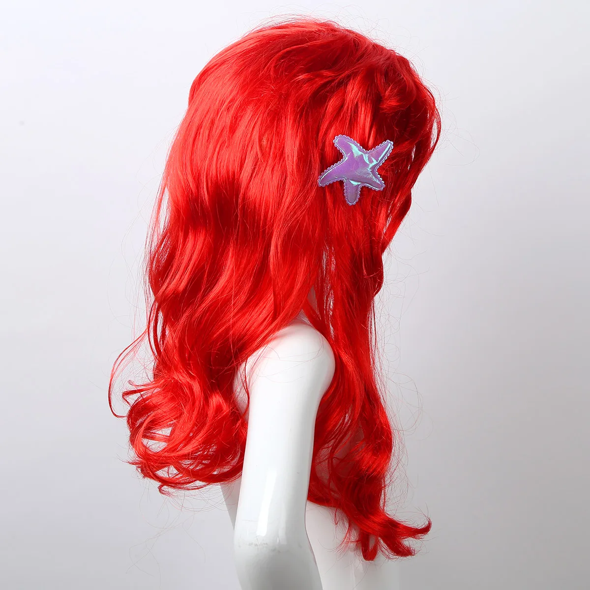 Kids Girls Red Mermaid Princess Hair Wigs With Starfish Hair Clip Headwear For Halloween Mermaid Cosplay Costume Accessories