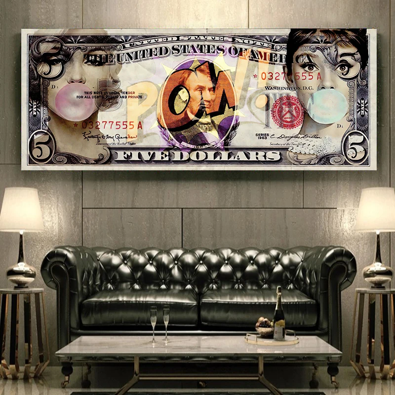 

Graffiti 100 Dollar Bill Canvas Painting Cuadros Wall Art Women Money Poster and Print Wall Picture for Living Room Home Decor