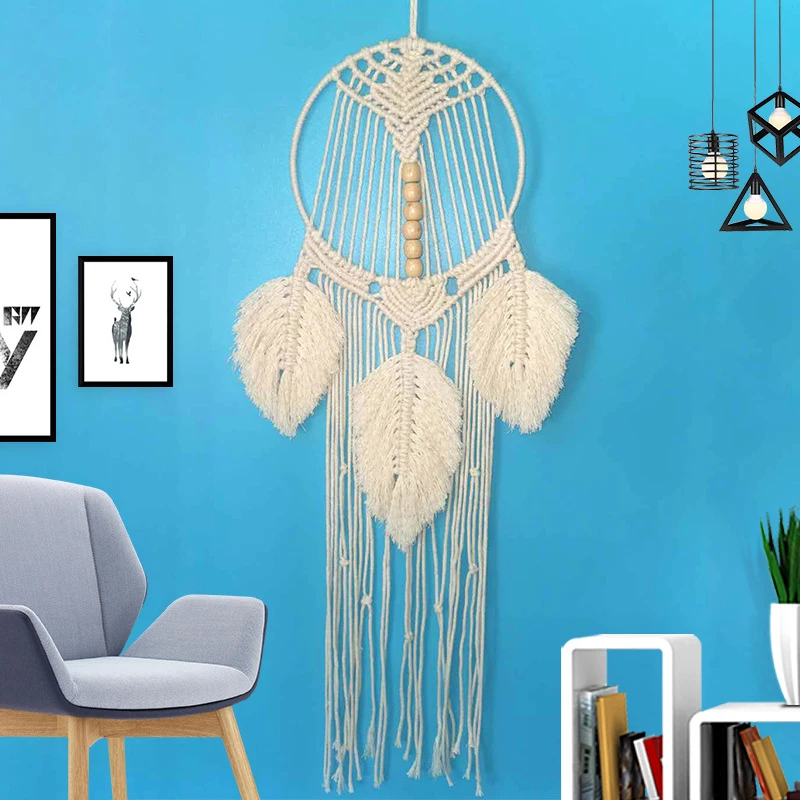 

Boho Style Macrame Wall Hanging Tapestry Ornaments Hand Woven Leaves Tassel Dreamcatcher Dream Catchers Home Pendant Decoration