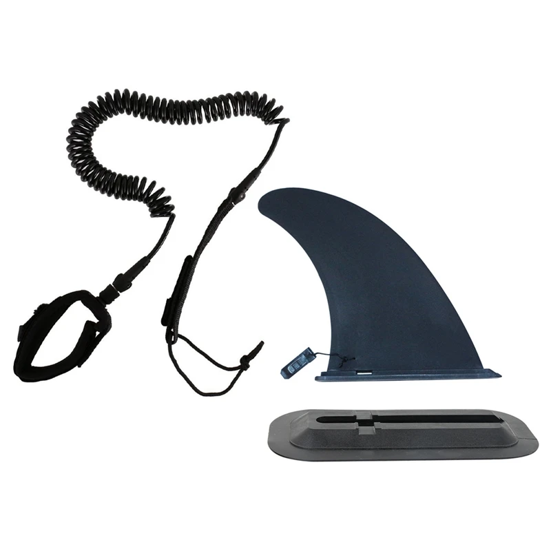 

1 Pcs Surfboard Leash Surfing Stand Up Paddle Board Leash Cord & 1 Set 9 Inch Surfboard Fin With Base Water Wave Fin