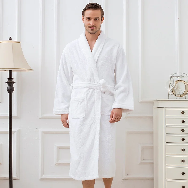 Winter Warm Bathrobe Long Men Cotton Towel Fleece Robe Gown Casual Loose Sleepwear Bathrobe MEN&WOMEN Thick Large Home Clothes