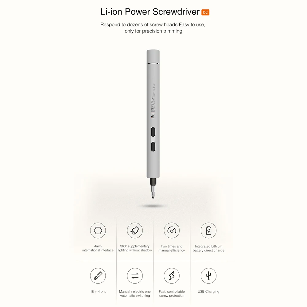 Электрическая отвертка 18 насадок серая и белая с USB зарядкой Прецизионная