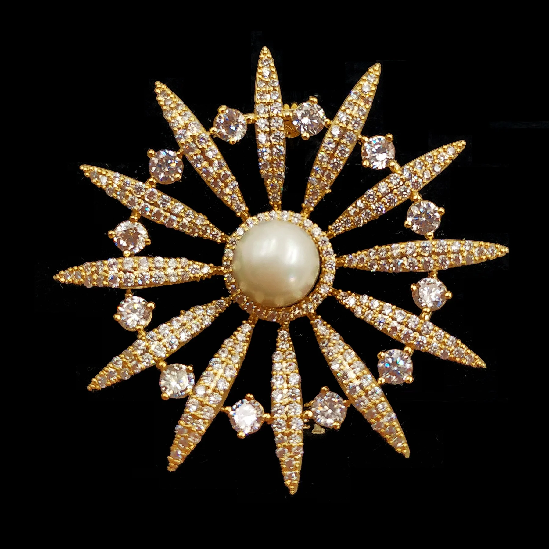 

Modern Vintage Goldtone Mother of Pearl Domed Sun Burst Flower Brooches Pins for Women Dressy Special Occasions Holiday Jewelry