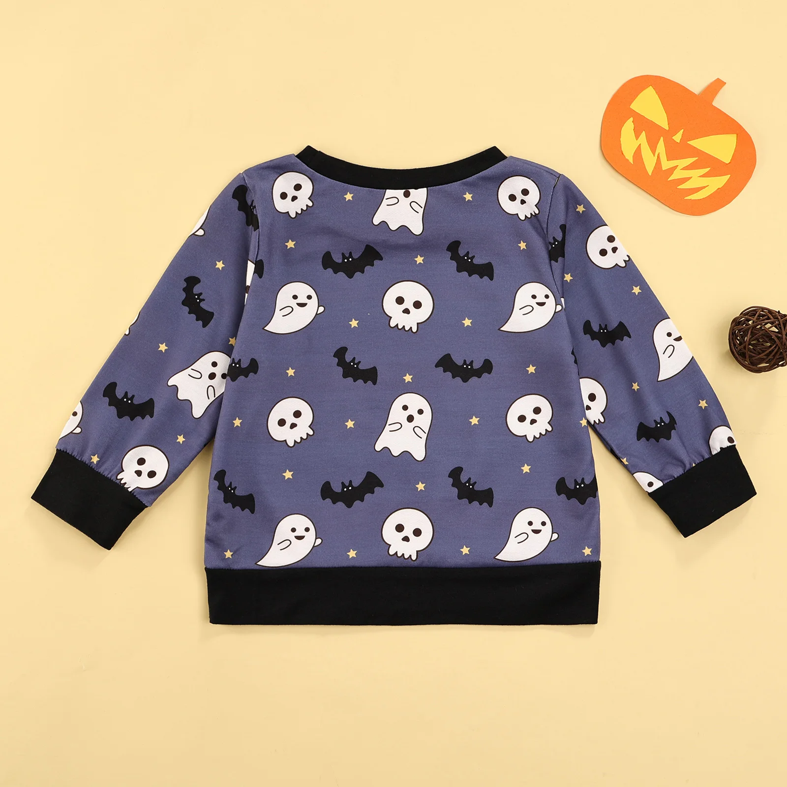 

2-7 Years Halloween Baby Boy Clothes Kid Sweater, Skull Print Long Sleeve Round Neck Loose Winter Fall Warm Knitwear