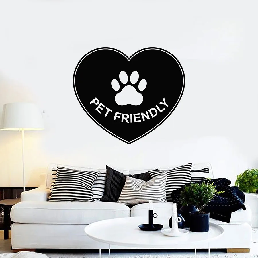 

Pet Friendly Wall Decal Animals Love Heart Symbol Paw Print Vinyl Window Stickers Lettering Mural Pets Shop House Decor M605