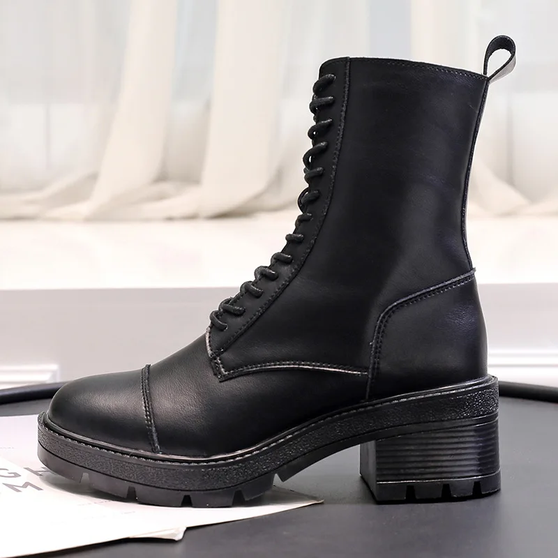 

New Boots Women Motorcycle Shoes Platforms Boots Wedges Female Lace Up Platforms Leather Oxford Shoes Woman High Heels