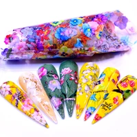10pcs colorful flowers laser matte nail transfer foils nail art polish wraps decals diy nail beauty stickers accessories
