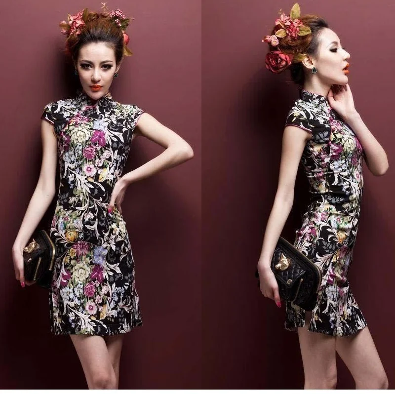 Китайские платья Ципао Cheongsam из хлопка и льна Mujer Vestidos размера плюс для женщин короткие 3XL 4XL 5XL летние Новое поступление