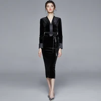 zuoman lady new fashion winter package hip dress 2022 women v collar retro velvet long sleeve elegant clothes vestidos