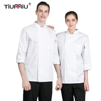 cotton double breasted white long sleeved chef uniform unisex cooking baking overalls food service cafe barber shop unisex tops