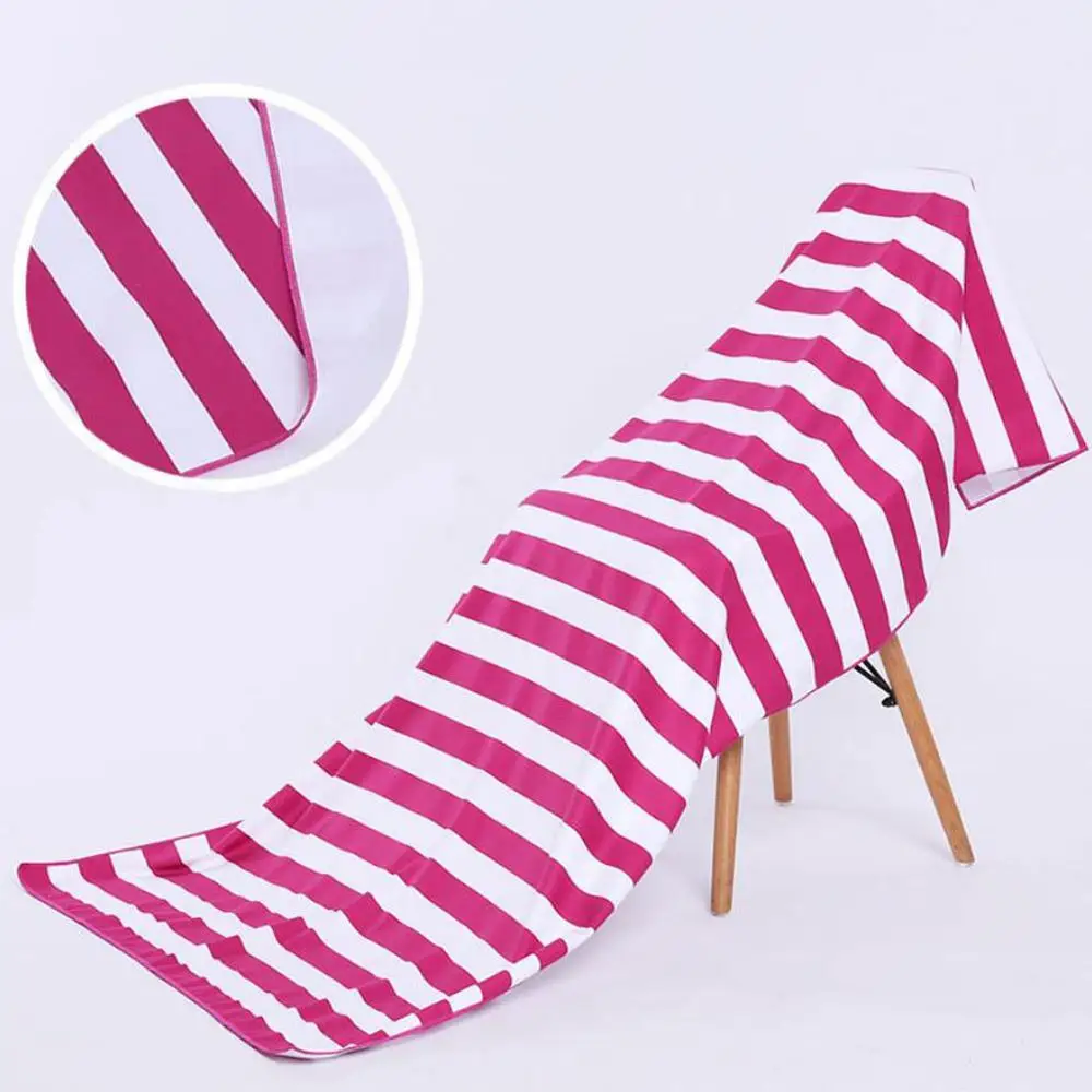 Быстросохнущее абсорбирующее пляжное полотенце двустороннее полосатое для