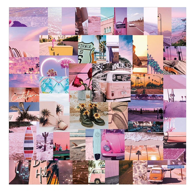 62 шт INS Стиль розовый наклейки с пейзажем для эстетическое California Sunshine Чемодан